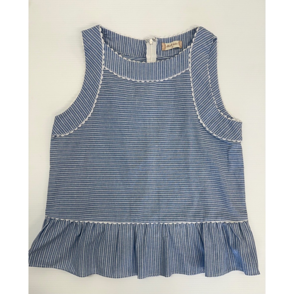 Altar'd State Blue White Pinstripe Peplum Sleeveless Top Ric Rac Trim BE15025 M
